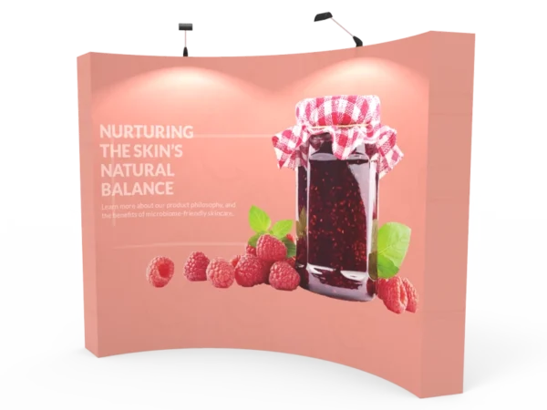 10ft Curved Expanding pop up display stand with front graphic printing