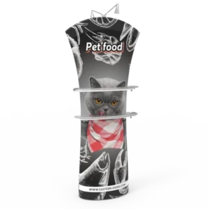Top Tension Fabric Banner Stand - Curved with Arm Shelves