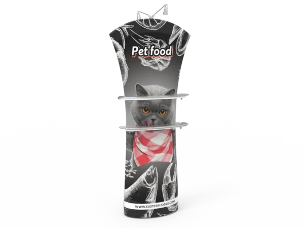 Top Tension Fabric Banner Stand - Curved with Arm Shelves