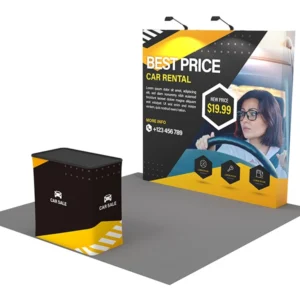 8 ft Straight pop-up display stand with convertible shipping case to podium