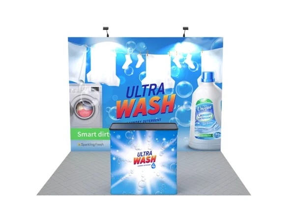 10 ft Straight pop-up display stand with convertible shipping case to podium - Image 2