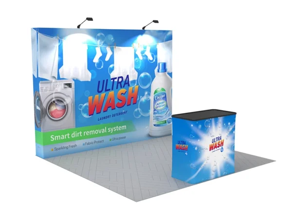 10 ft Straight pop-up display stand with convertible shipping case to podium - Image 3