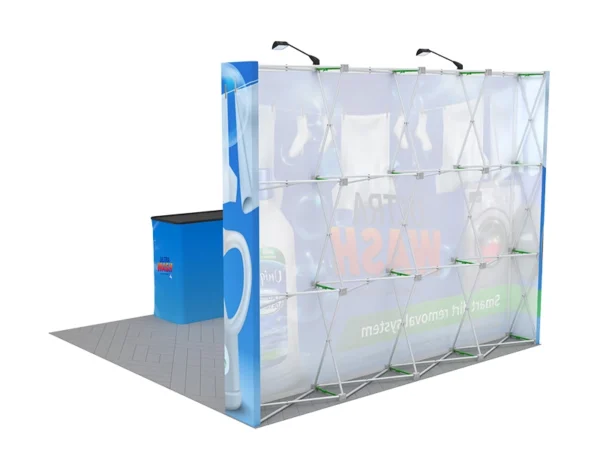 10 ft Straight pop-up display stand with convertible shipping case to podium - Image 5
