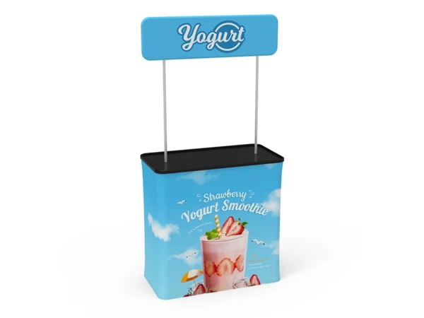 Convertible shipping case to podium with printed fabric and header sign - Image 3