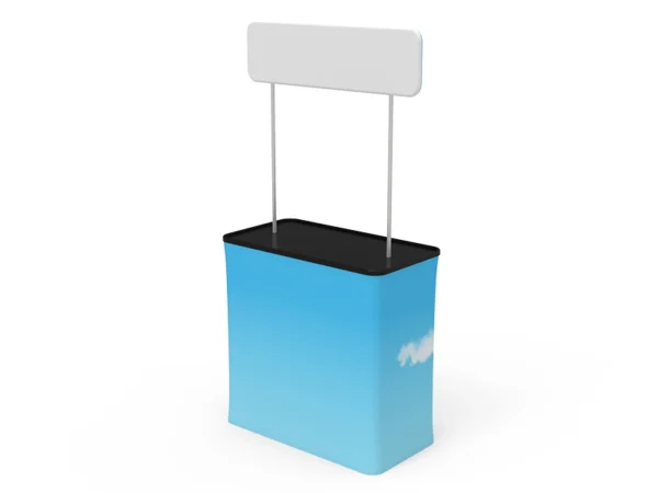 Convertible shipping case to podium with printed fabric and header sign - Image 4